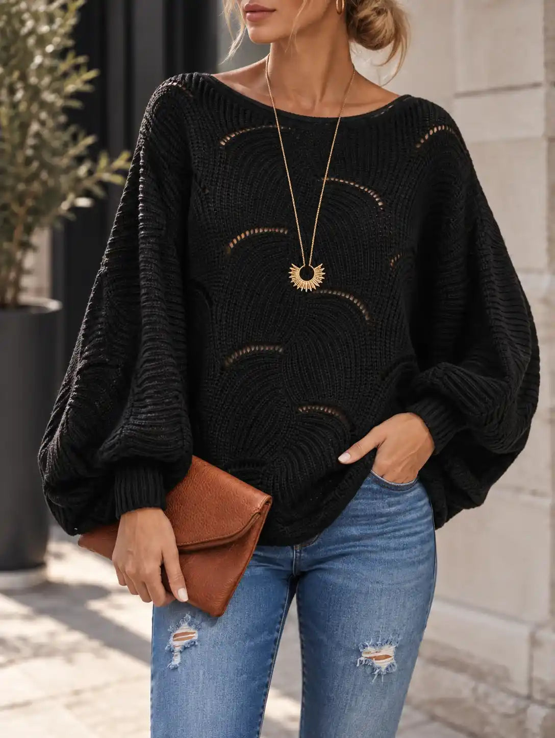 Pull léger femme à manches chauve-souris