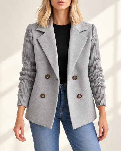 Blazer gris à manches en maille côtelée, vue de face