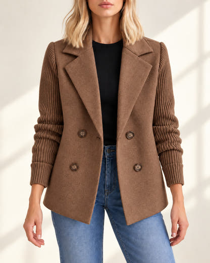 Blazer marron à manches en maille côtelée, vue de face